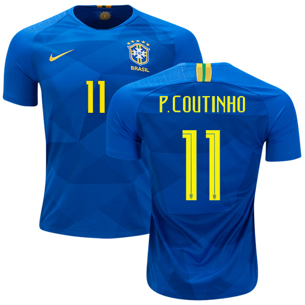 Brazil #11 P. Coutinho Away Soccer Country Jersey
